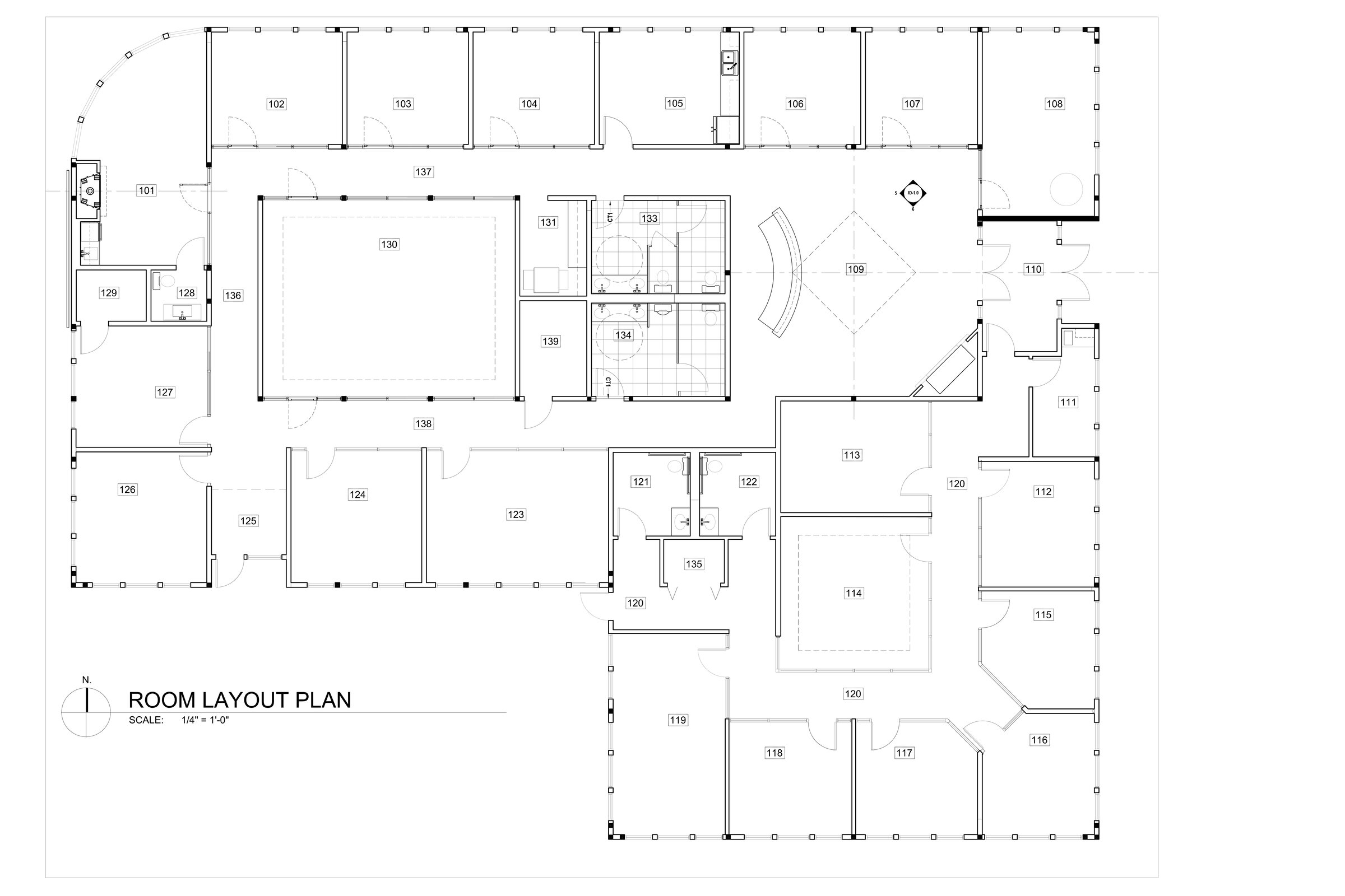 Architectural floor plan showing the layout of 18 furnished office suites at Seacoast Professional Suites, 1150 Sagamore Avenue, Portsmouth NH — including the Main Wing, Suite 2, conference room, and kitchenette locations